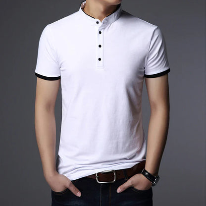 Men's Business Casual Polo Short Sleeve T-shirt Summer Comfortable and Breathable Solid Cotton Top