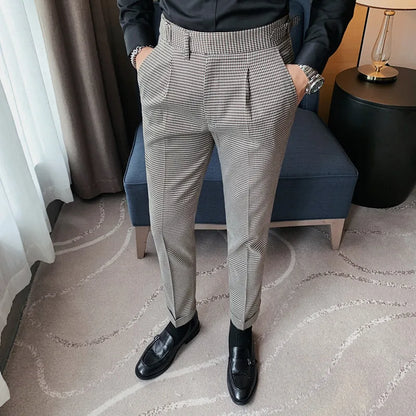 saferido  British Style Dress Suit Pant Man Plaid Suit Pant Men Designer Gentlemen Business Casual Work Pant Trousers
