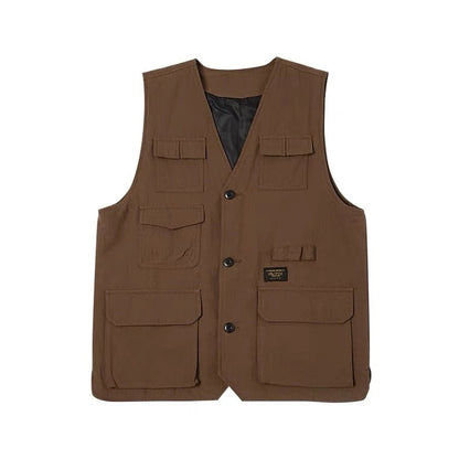 Japanese Vintage Set Men Women Multi-pocket Cargo Vest Spring Autumn Striped Long-sleeved Shirt Loose Casual Pants Three-piece