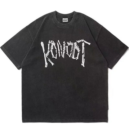 saferido Fashion Retro Skeleton Top Cotton Loose Casual Short Sleeve T-shirt Men's American Style