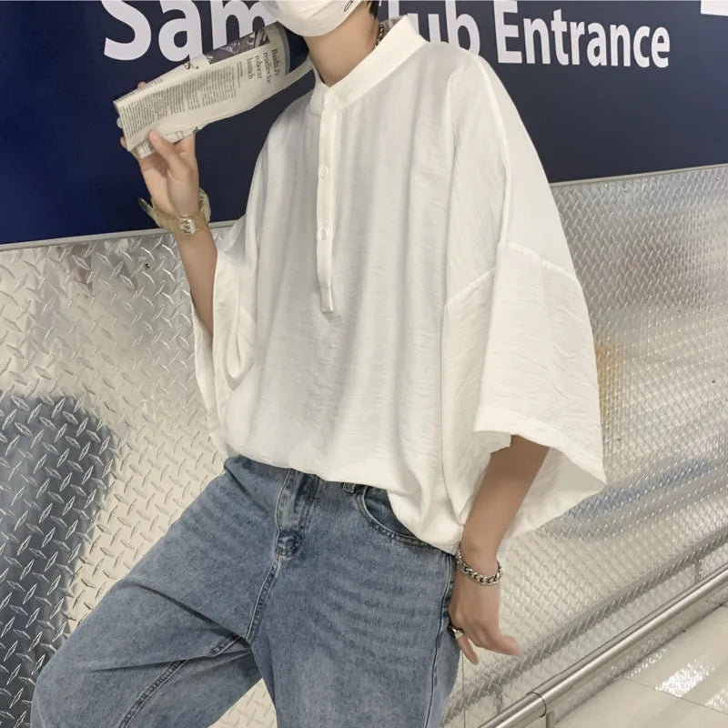 saferido Summer Short Sleeved Shirt Men Oversized Fashion Black White Shirt Men Streetwear Korean Loose Pullover Shirt Mens Casual Shirts