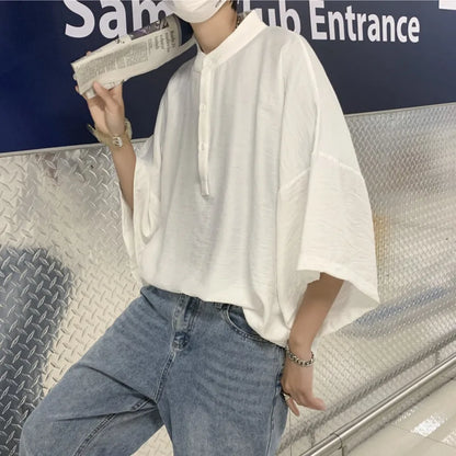 saferido Summer Short Sleeved Shirt Men Oversized Fashion Black White Shirt Men Streetwear Korean Loose Pullover Shirt Mens Casual Shirts