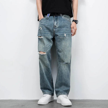 saferido Wide Leg Men's Jeans Loose Baggy Trousers with Pockets Male Cowboy Pants Luxury Japanese Street Style Original Classic Kpop Soft