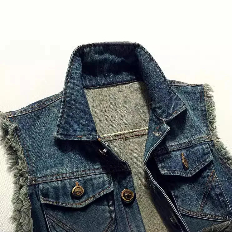 Spring Summmer New Mens Denim Vest Ripped Jean Jacket Coats Waistcoat Men Sleeveless Jacket Male Tank S-Xxl