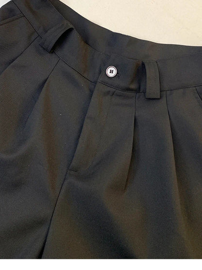 saferido Spring Summer Loose Casual Soft Black Pleated Shorts for Men Mens with High Waist Short Straight Pants Clothes