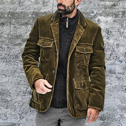 Clothing New Corduroy Pockets Coat Men's Winter Top Plus Velvet Thickened Large Size Button Up Jacket For Men