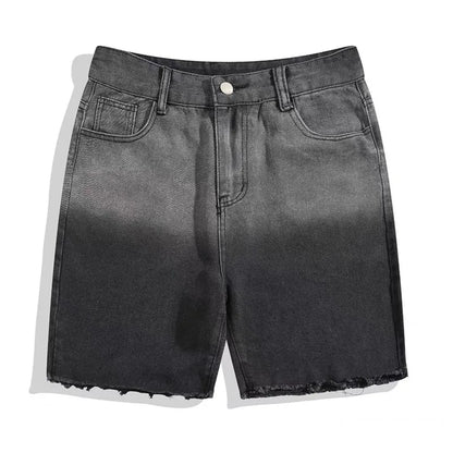 saferido Summer Gradient Denim Shorts Men's Fashion Retro Denim Shorts Mens Streetwear Korean Loose Hip-hop Straight Denim Shorts Men