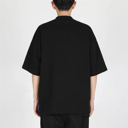 saferido High Quality Luxury Solid Color T-shirt Niche Crew Neck Japanese Short Sleeve T-shirt Men Summer Loose Casual Bottoming Shirt