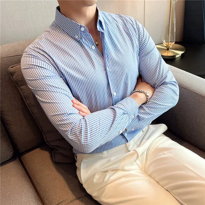 saferido  Men Spring High Quality Business Long Sleeve Shirts/Male Slim Fit Fashion Plaid Office Dress Shirts Plus Size S-4XL
