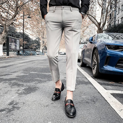 Men's Suit Pants Formal Pants New Stretch Slim Solid Color Straight Dress Pants Fashion Boutique Men's Clothing Ankle Trouser