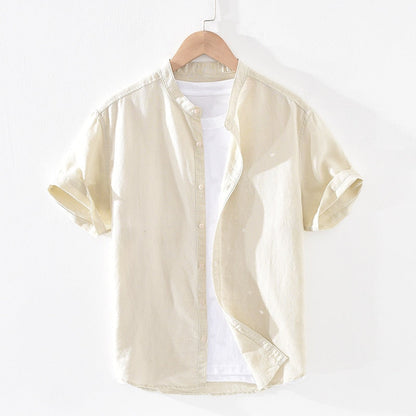 Cotton Linen Shirts For Men Casual Short Sleeve Tops Oversize Solid White Turn-Down Collar Tee Male Summer Vacation Clothing