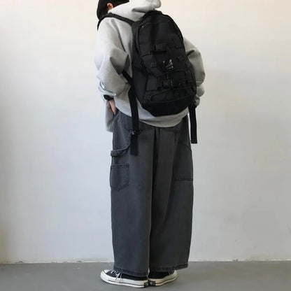 saferido Streetwear Multi-pocket Jeans Loose Plus Size 5XL Wide Leg Pants Japanese Harajuku Casual Denim Trousers Men Clothing