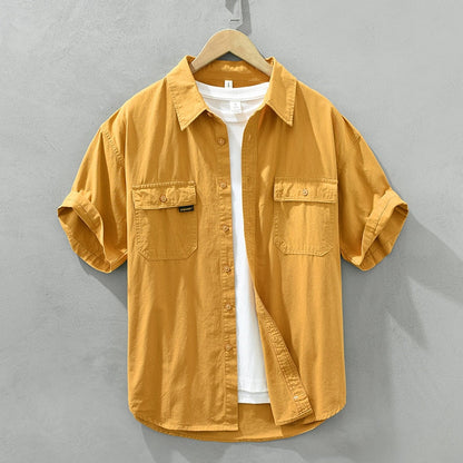 Safari Style Short Sleeve Shirt for Men Casual Turn-down Collar Tops Man Summer New Fashion Loose Button Up Shirt Clothing