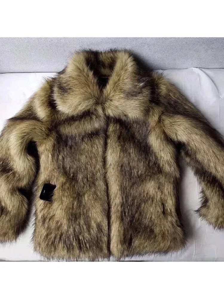Winter Short Thick Warm Hairy Shaggy Faux Raccoon Fur Coat Men Long Sleeve High Quality Luxury Fluffy Jacket