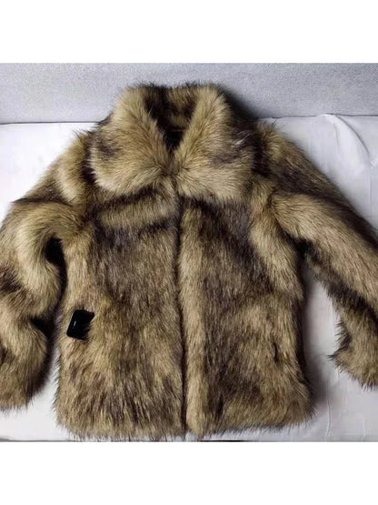 Winter Short Thick Warm Hairy Shaggy Faux Raccoon Fur Coat Men Long Sleeve High Quality Luxury Fluffy Jacket
