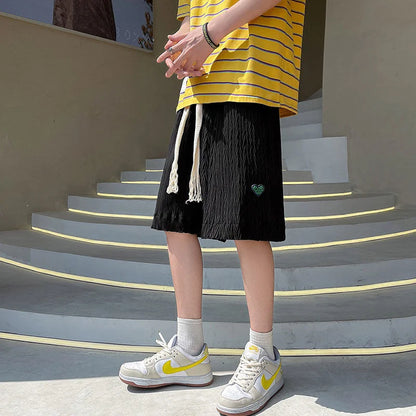 saferido Loose Beach Shorts Thin Summer Sports Straight Wide-leg Casual Pants Oversize Green Label Solid Pleated Five-point Pants Men