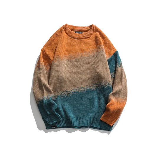 saferido Men's Knitted Vintage Graphic Sweater with Pattern Gradient Orange Pullovers Sweaters and Jumpers Male Korean Streetwear