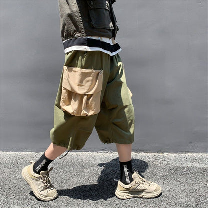 HOUZHOU Patchwear Cargo Shorts Pants for Men Oversize Cropped Trousers Male Summer Casual Beach Japanese Streetwear Hip Hop