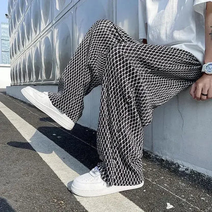 Men's Casual Pants Hip Hop Hippie Trousers Male Plaid Loose Summer Stylish Korean Style Y2k Cotton Long New In Comfortable