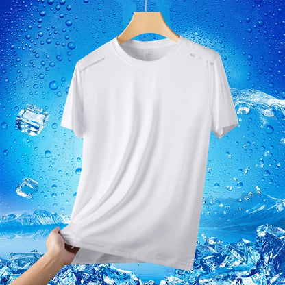 Ice Silk Short Sleeves Men's Summer Thin Sports Top Cool T-shirt, Elastic Mesh Breathable Outdoor New Quick Drying T-shirt