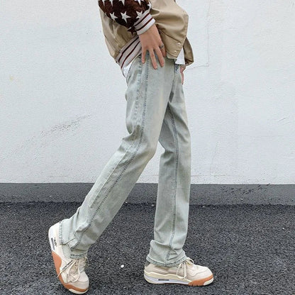 saferido Men's Blue High Street Micro La Jeans Fashion Men's Autumn New American Ruffian and Handsome Slim Long Pants