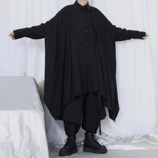 saferido Shirt Men Spring New Long Sleeve Fashion Hrajuku Gothic Irregular Handsome Loose Oversize Turn-down Collar Stylish Clothing