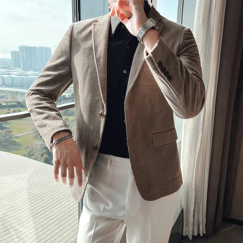 Men Spring High Quality Business Blazers/Male Slim Fit Corduroy Fashion Suit Jackets/Man leisure Tuxedo Plus Size S-4XL