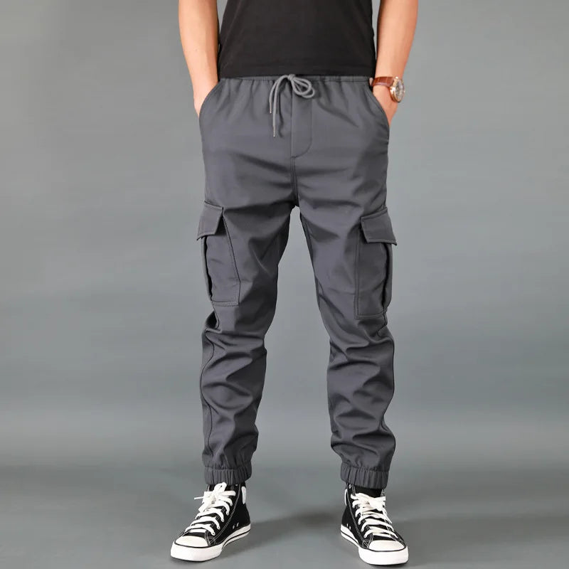 saferido Spring And Autumn Solid Color Men's Jogging Pants Multi-Pocket Loose Casual Warm Sports Pants Overalls Men's Large Size M-4XL