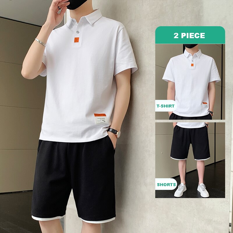 2 Piece Sets Men Casual Shorts Set Summer Clothes Men Streetwear Solid Color Tracksuits Jogging Suits Breathe Cool Outfits