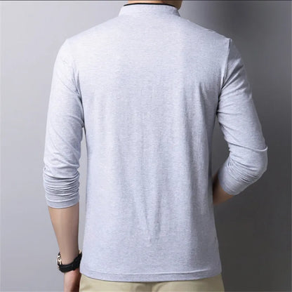 saferido New Spring Autumn T Shirt Men Cotton Long Sleeve Slim Fit Mens Tshirt Fashion MANDARIN COLLAR Solid Color Tops Tees Men Clothing