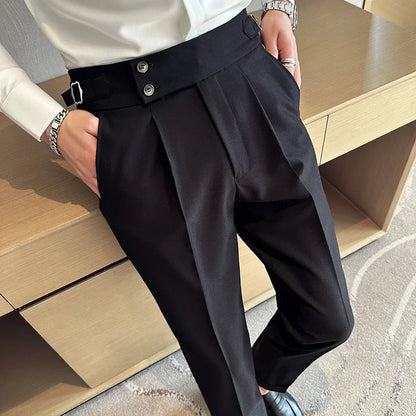 saferido  Spring Summer Men's Casual Pants Suit Pant Slim Fit Work Elastic Waist Jogging Trousers Male Black Grey Plus Size 29-36