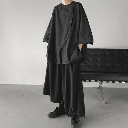 saferido Dark Style Oversize Shirt Men's Three-quarter Sleeve Top Niche Japanese Asymmetrical Profile Loose Short-sleeved Shirt