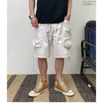 saferido New Harajuku Men Shorts Streetwear Jogger Shorts Women Mens Summer Loose Elastic Waist Hip Hop Shorts Solid Multi-Pocket