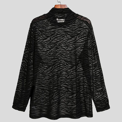 saferido Mens T-Shirts See-Through Tight Stretch Pattern Tshirts Fall American Streetwear Fashion Personality Shaping Tops Men'S Clothing