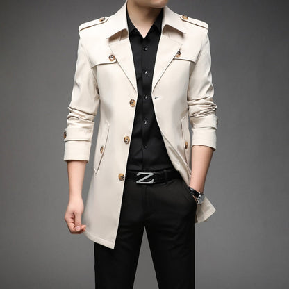 New Spring Men Trench Fashion England Style Long Trench Coats Mens Casual Outerwear Jackets Windbreaker Brand Mens Clothing