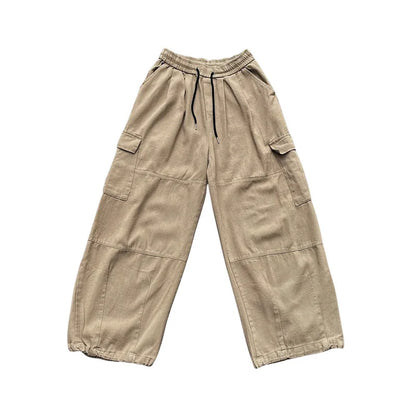 saferido Khaki Cargo Pants Men Elastic Waist Baggy Trousers Fashion Overalls Oversized Bottoms Summer Vintage Male Y2K Clothes Streetwear