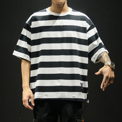 New Fashion Men's T Shirt Summer O-Neck Short Sleeve Striped T-Shirt Mens Oversized Casual Hip Hop Top Tees Streetwears 5XL