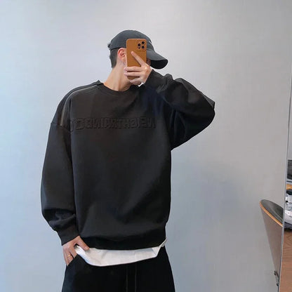 Letter Sweatshirts Men Autumn Baggy Comfortable Blocking High Street American Style Teenagers Stylish Outer Chic Zipper Design