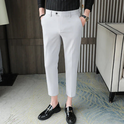 saferido New High-quality British Style Business Casual Slim Suit Trousers Men's Small Feet Nine-point Pants Solid Color All-match 29-36