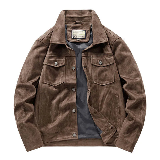 New Men Cargo Suede Leather Jackets Solid Color Vintage Leather Outwear Coats For Male Size M-4XL