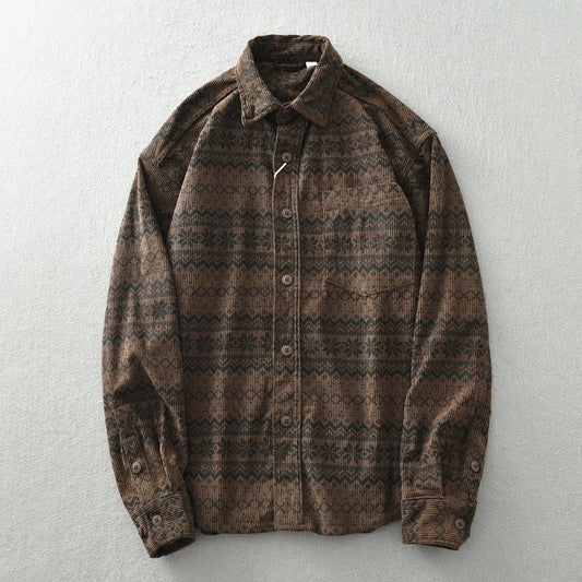 Vintage corduroy shirt for men Japanese ethnic embroidered baggy lapel long sleeve top coat fashion autumn