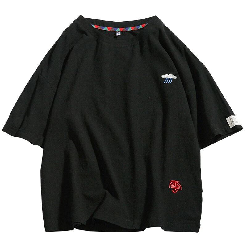 Summer New Men's Short-Sleeved T-shirt Cotton and Linen Casual Men's T Shirts Male Breathable Loose Hip Hop Embroidery Top Tees