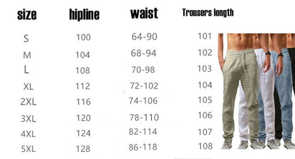 Men's Cotton Linen Pants Summer Solid Color Breathable Linen Trousers Male Casual Elastic Waist Fitness Pants Hip-Hop Streetwear