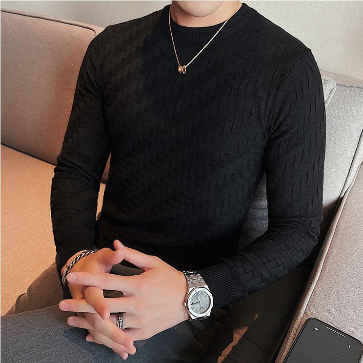 Brand Clothing Men Autumn And Winter High Quality Knitting Sweater Male Slim Fit Plaid Pullover Tight Sweater With o-Neck