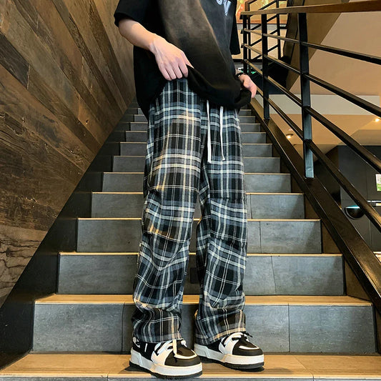 saferido Summer Plaid Pants Men S-3XL Casual Straight Trousers for Male/Female Harajuku Hip-hop Pants
