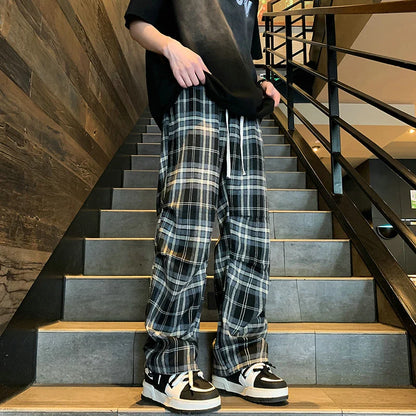 saferido Summer Plaid Pants Men S-3XL Casual Straight Trousers for Male/Female Harajuku Hip-hop Pants