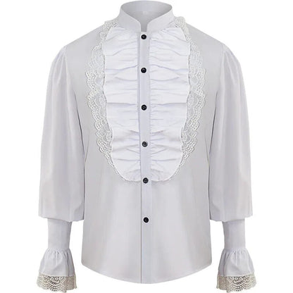 Men Pirate Shirt Vampire Renaissance Victorian Steampunk Gothic Ruffled Medieval Halloween Cosplay Costume Clothing Chemise Tops