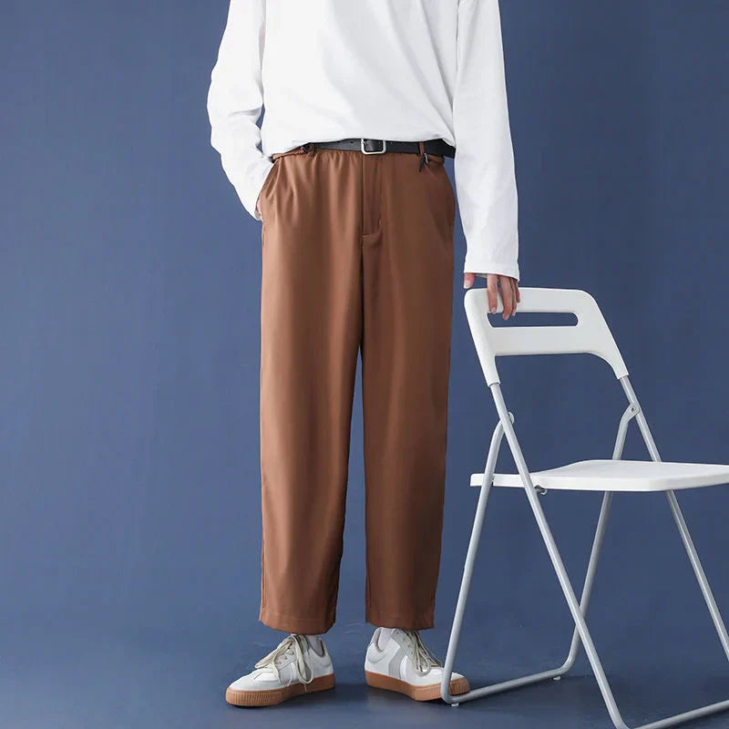 saferido Black Gray Caramel Suit Pants Men's Loose Straight Wide-leg Trousers Fashion Spring Summer Solid Casual All-match Casual Pants