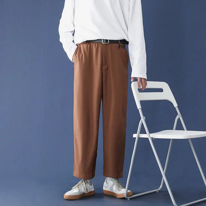 saferido Black Gray Caramel Suit Pants Men's Loose Straight Wide-leg Trousers Fashion Spring Summer Solid Casual All-match Casual Pants