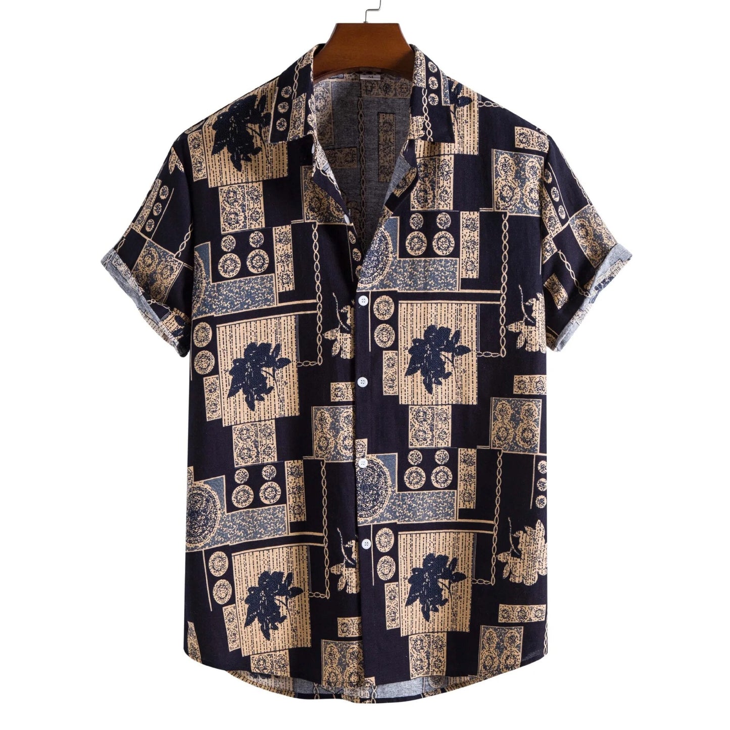 Mens Vintage Button Up Linen Shirts Slim Fit Short Sleeve Hawaiian Floral Shirt Men Casual Harajuku Streetwear Camisas Homme XXL